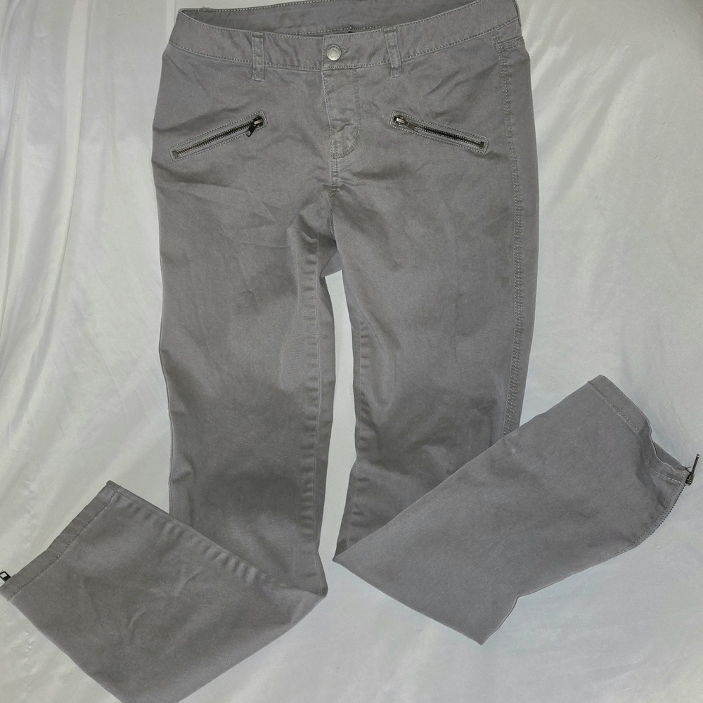 LONDONJEAN Women's Y2K Charcoal Straight Leg Pants Zipper Pockets & Ankles